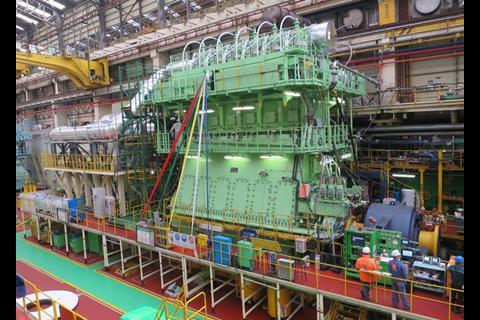 WinGD's first dual-fuel X72 engine, with high-pressure SCR system, under test at Hyundai Heavy Industries in Ulsan earlier this year